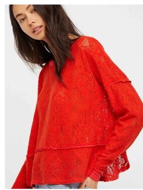 Free People Not Cold in This Red Lace Pullover Long Sleeve